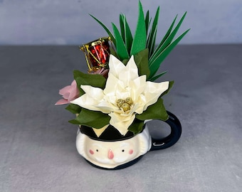 Mini Nutcracker Mug Paper Flower Succulent and Poinsettia Pot