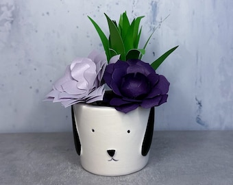 Small White Dog Paper Flower Succulent Pot