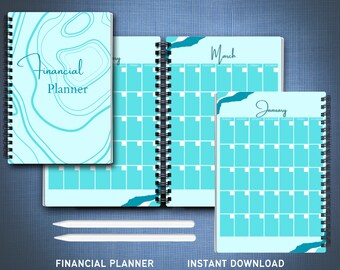 Financial Planner, Budget Planner Templates, Financial Savings Tracker Printable Binder, Monthly Debt, Bill, Spending, Expenses Tracker