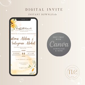 Yellow Sunflower Wedding Invitation: Editable Walima Invite (Digital Download)