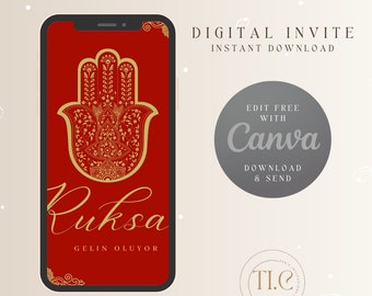 EDITABLE Red Kina Gecesi Davetiyesi Template - Turkish and English Version
