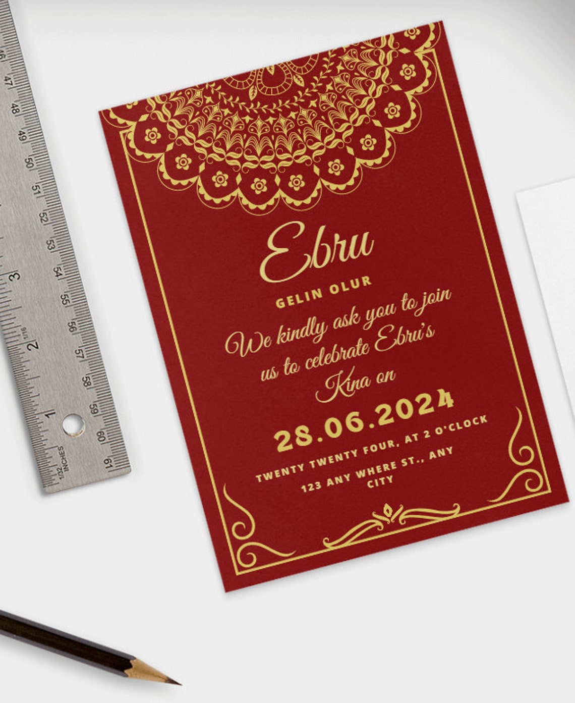 Rec Invitation Red and Gold Henna Night Invitation: Elegant Turkish Design (digital ...