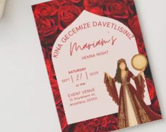 Editable Digital Download Mariam's Elegant Roses Kina Gecesi Invitation Kina Davetiyesi Template