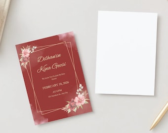Dilhan'in Red & White Floral Watercolor Henna Night Invitation, kina Gecesi , Turkish, Digital Download, Editable