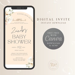 Islamic Baby Shower Invitation Template: Zainab's Shower, Canva Editable (Digital Download)