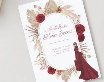 Floral Henna Night Invitation: Turkish Kina Gecesi, Editable (Digital Download)