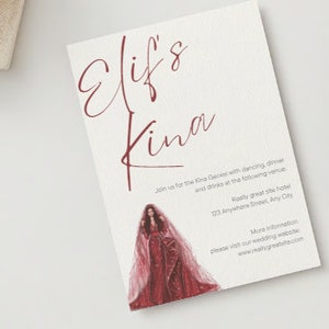 Descarga digital editable Plantilla de invitación elegante roja y crema Kina Gecesi de Elif