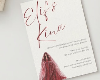 Editable Digital Download Elif's Kina Gecesi Red and Cream Elegant Invitation Template