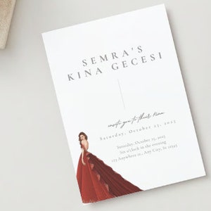 Bearbeitbarer digitaler Download Semras einfache elegante Kina Gecesi-Einladung Kina Davetiyesi-Vorlage