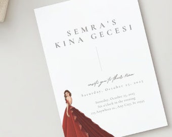 Editable Digital Download Semra's Simple Elegant Kina Gecesi Invitation Kina Davetiyesi Template