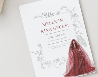 Elegant Henna Night Invitation: Turkish Kina Gecesi, Editable (Digital Download)