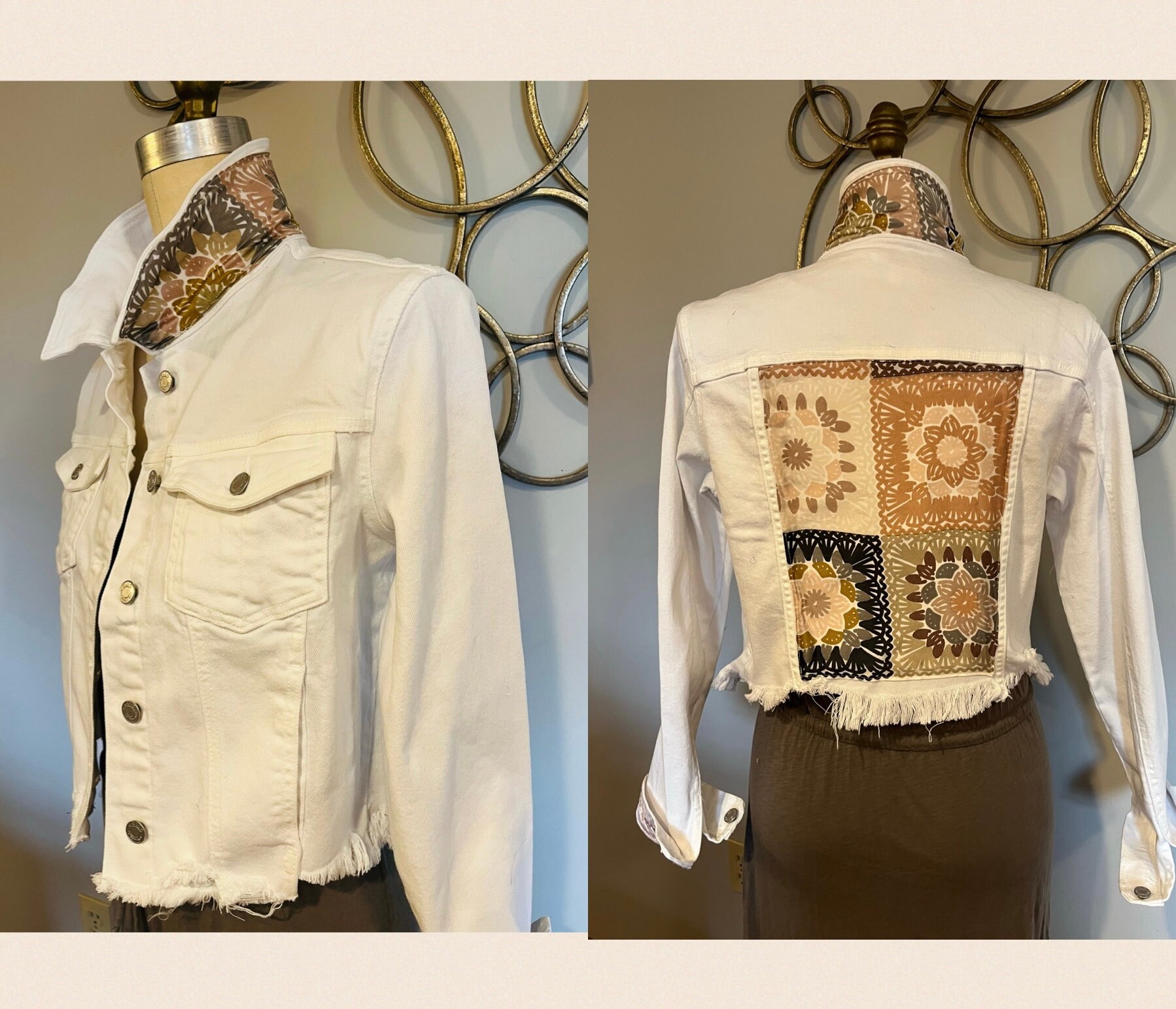 LRG NWT White Cello Distressed Denim Jacket Embellished With
