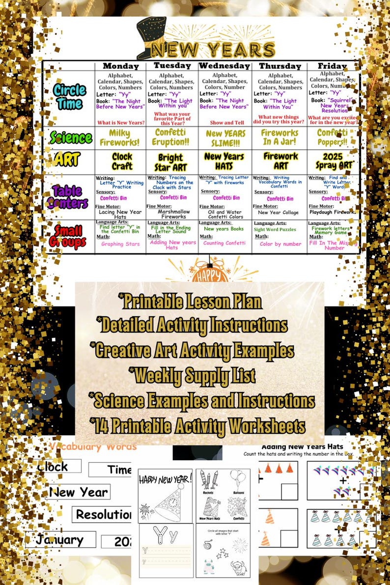 NEW YEARS!! Prek Lesson Plan - Etsy