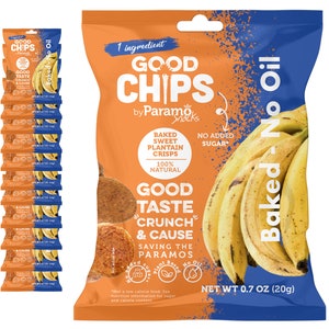 Baked Sweet Plantain Chips Good Source of Protein Oil Free Vegetarian All Natural Ingredients 0.7 oz Bags Pack of 12 By Paramo Snacks