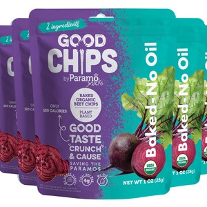 Baked Organic Beet Chips 100% Natural Oil Free Only Two Ingredients: Organic Beets and Sea Salt 1 oz Bags Pack of 6 By Paramo Snacks