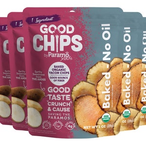 Baked Organic Yacon Chips Pack of 6 100% Natural Oil Free Only One Ingredient Yacon Root USDA Earthy Sweet Superfood By Paramo Snacks