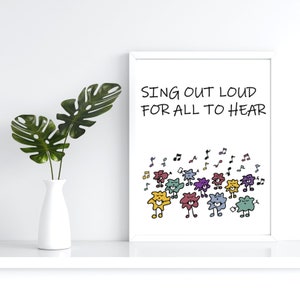Music print for singers, performers, choral groups. Music teacher gift, music director gift, cute music print, 8.5x11, 5x7