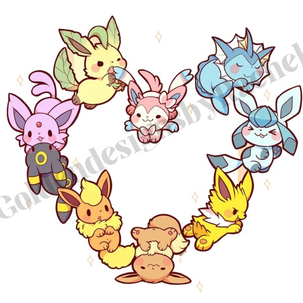 2 Dateien, Eevee Evolutions Grafik, Shirt Designs, PNG, SVG, Grafik, Aufkleber, Pokemon PNG