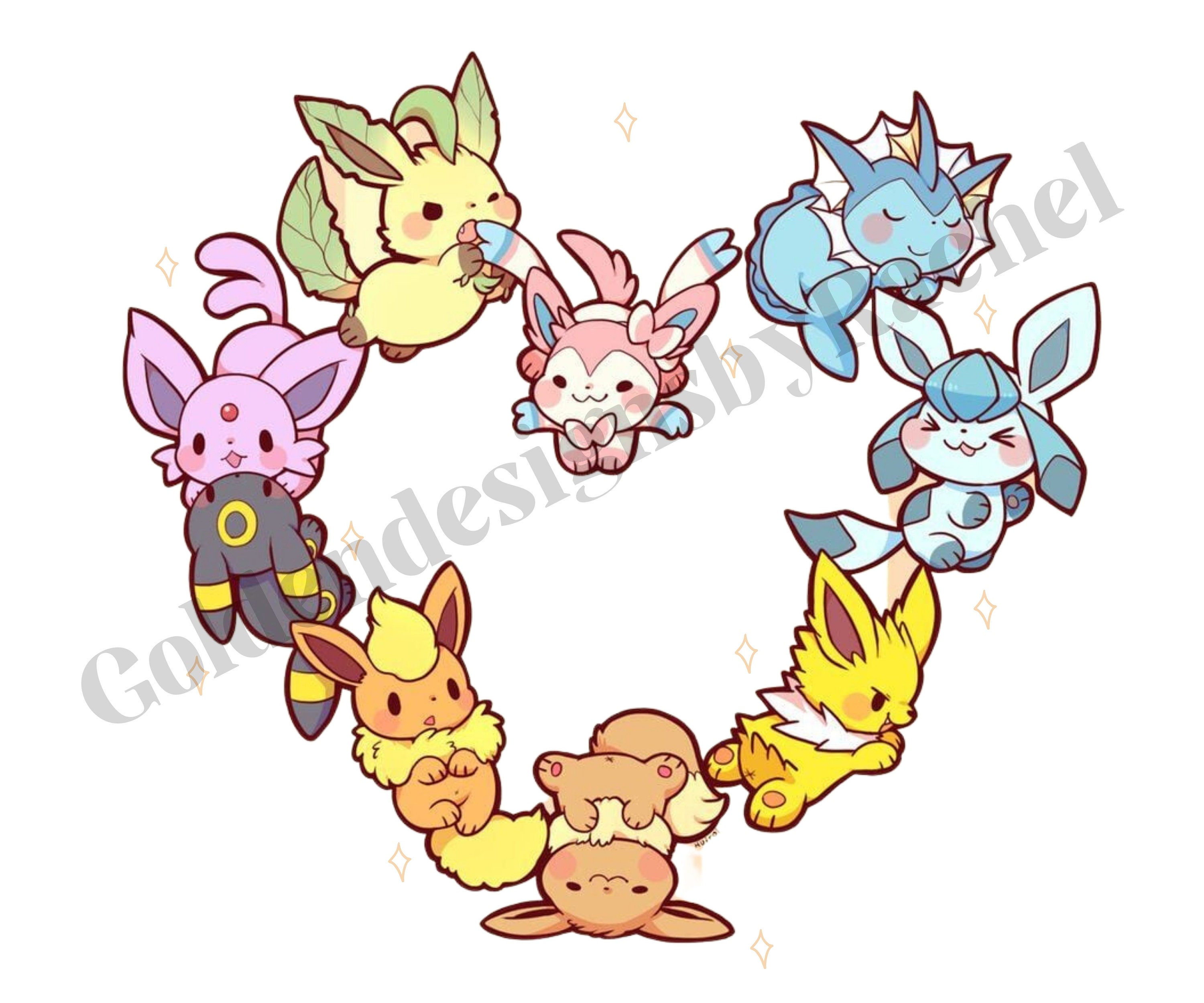 Neon Shiny Eevee Evolution Pack all 9 Pokemon Stickers 