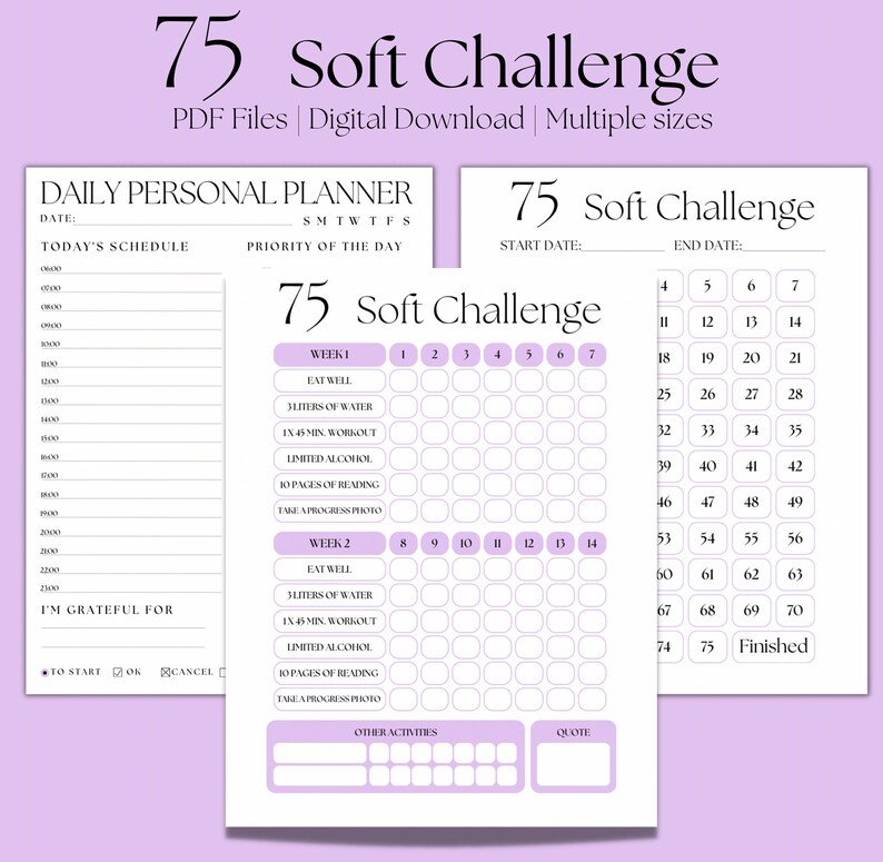 75 Soft Challenge, Easier 75 Hard, 75 Soft, 75 Soft Template, Purple ...