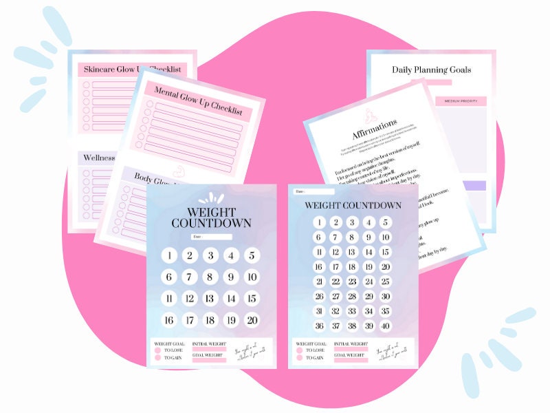 Cotton Candy Ultimate Weight Glow-up Workbook, Pink and Blue Cute Printable, iPad Workbook ...