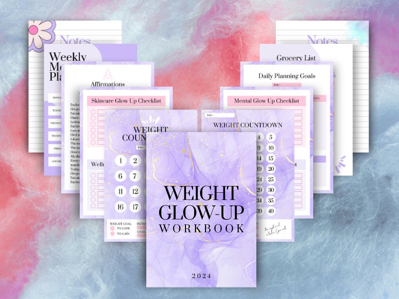 Cotton Candy Ultimate Weight Glow-up Workbook, Pink and Blue Cute Printable, iPad Workbook ...