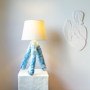 Handmade Papier-Mâché Tripod Lamp: Sculptural Accent Lighting