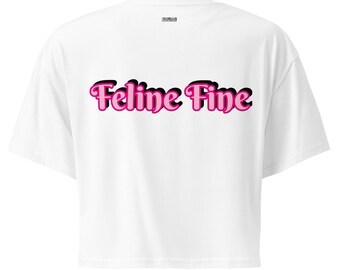 Camiseta corta rosa con diseño de gato para mujer