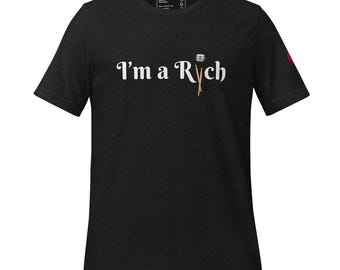 Camiseta unisex Derry / Diseño de tambor "Soy rico" / Manga globo roja / Camiseta gráfica inspirada en el terror