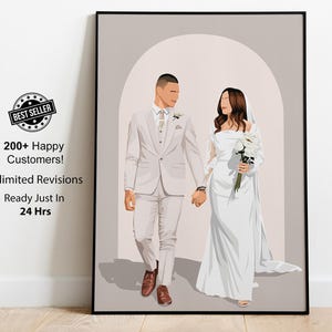 Retrato de pareja personalizado para tarjeta de anuncio de boda con ilustración, diseño sin rostro para regalo de aniversario, recuerdo digital de pareja.