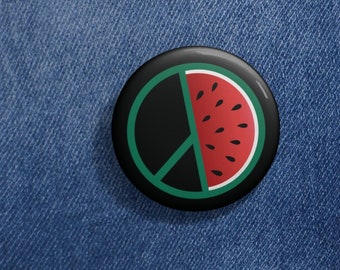 Free Palestine, Peace Watermelon Pin / Runde Abzeichen Pin Buttons / 2 Größen erhältlich: 1,25 ", 2,25" / Unterstützen Gaza, Palästina, Men schenrechte