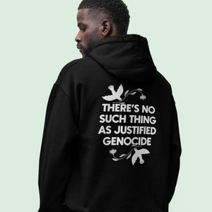 No Justified Genocide Hoodie / Unisex Heavy Blend™ Hooded Sweatshirt / Black, Grey or Navy / Support humanitarian aid to Gaza, Congo, Sudan