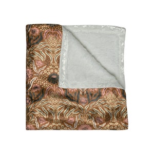 Crushed Velvet Blanket / Vintage Art Nouveau Floral  / Autumn Blush