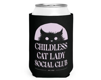 Childless Cat Lady Can Cooler Sleeve: Witchy Neoprene Koozie