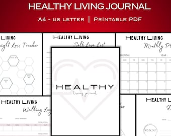 Gesundes Leben Tagebuch - Wellness Planer - Ziele setzender Planer - Täglicher Gesundheitsplaner - Stimmungs Tracker -Rezept Planer - Mahlzeit Tracker - PDF