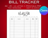 Monthly Bill Tracker Printable, Canva Template, Expense Tracker, Printable Budget Planner, Bill Payment Tracker, Monthly Bill Planner, PDF
