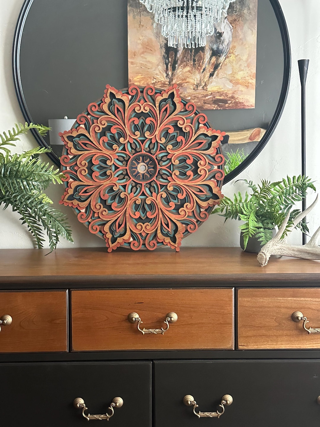 Handcrafted 3D Wooden Wall Art – Painted Mandala Sculpture - Etsy