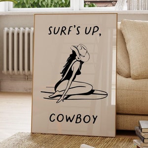 Cowboy Print Vintage Cowboy Poster Coastal Cowgirl Wall Art Western Poster Surfing Home Decor Surf&#39;s Up Cowboy Printable Wall Art 1 Print