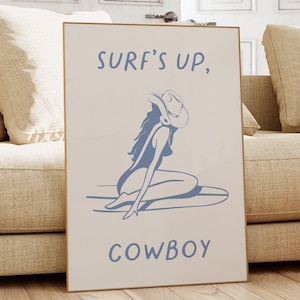 Cowboy Print Vintage Cowboy Poster Coastal Cowgirl Wall Art Western Poster Surfing Home Decor Surf&#39;s Up Cowboy Printable Wall Art 1 Print