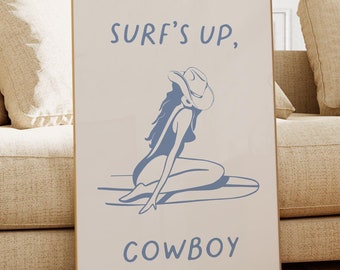 Stampa da cowboy, poster vintage da cowboy, arte murale da cowgirl costiera, poster western, arredamento per la casa da surf, arte murale stampabile da cowboy, 1 stampa