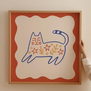 Cat Wall Art Abstract Cute Cat Poster Trendy Retro Print Cat Lover Wall Art Cat Illustration Poser Instant Download Printable Art 1 print