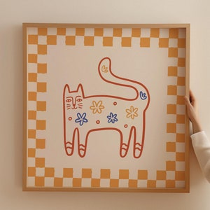 Cat Wall Art Abstract Cute Cat Poster Trendy Retro Print Cat Lover Wall Art Cat Illustration Poser Instant Download Printable Art 1 print