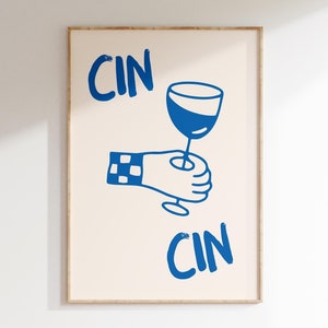 Cheers Print Cin Cin Wall Art Cute Kitchen Poster Cocktail Poster Cin Cin Trendy Wall Art do dekoracji baru - natychmiastowe pobranie sztuki do druku