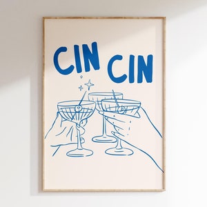 Cin Cin Print Cheers Wall Art Cute Kitchen Poster Cocktail Poster Cin Cin Trendy Wall Art for Bar Cart Decor- Instant Download Printable Art
