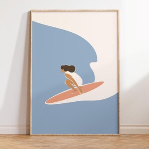 Surf Poster Surfbrett Kunstdruck Süßer Strand Druck Surfer Mädchen Haus Dekor Blauer Ozean Druck Surfen Poster Küsten Wohnkultur Digitale Kunst