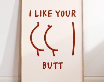 Minimalist Bathroom Art Funny Bathroom Poster Minimalist Bathroom Decor Trendy Butt Art Print Aesthetic Bathroom Decor Red Digital Print