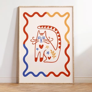 Cat Wall Art Abstract Cat Poster Trendy Retro Art Print Cat Lover Print Cute Abstract Cat Poster Modern Wall Art Digital Download 1 Print