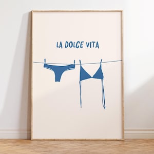 Trendy Bikini Print La Dolce Vita Art Print Minimalist Coastal Print Bikini Clothesline Poster Summer Wall Art Digital Download 1 Print