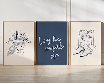 Western Print Long Live Cowgirls Wall Art Trendy Western Wall Art Cowgirl Print Western Decor Cowgirl Print - Printable Wall Art Set of 3