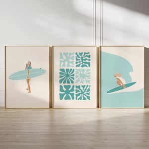 Surf Poster Beach Wall Art Surf Print Trendy Coastal Decor Surf Gift Surfboard Beach House Decor Instant Download Printable Art Set of 3
